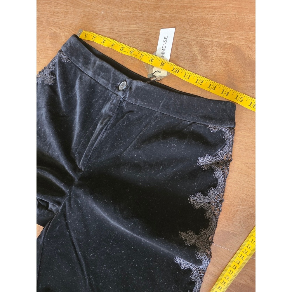 Commense Black Velvet Wide Leg Pants Sheer Lace Side Panel High Rise Large NEW - Picture 12 of 16